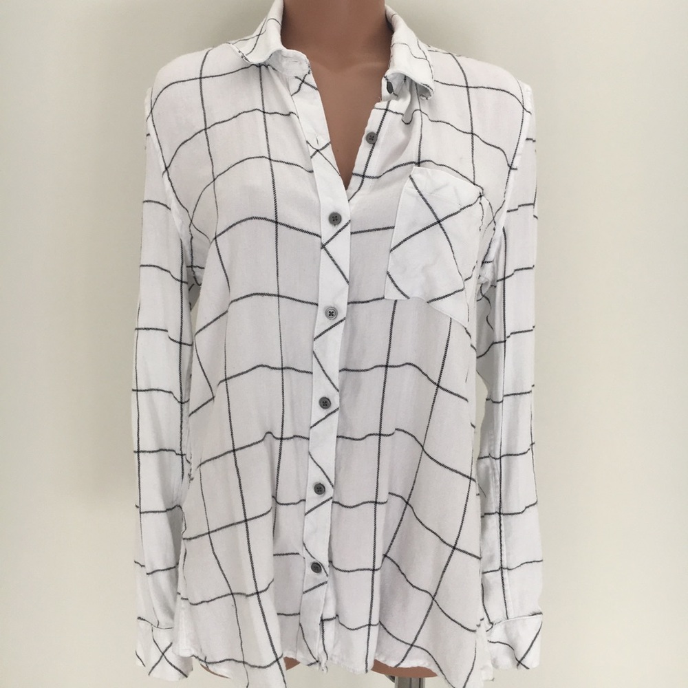 Gap White and Black Checkered Button-Down Flannel